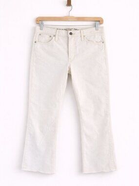 J.Crew Demi-Boot Crop White Jeans Raw‎ Hem Stretch Denim Sz 33